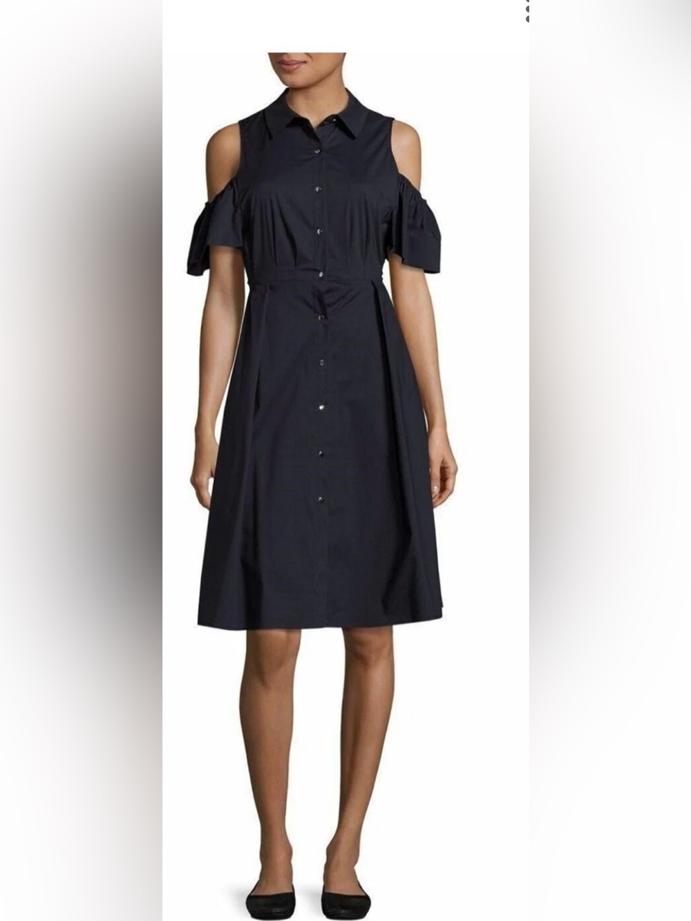 Ivanka Trump Black Cold-Shoulder Midi dress